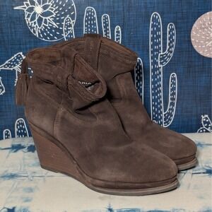 Ariat Broadway Suede Tassel Wedge Ankle Boots Dark Brown Women's Size 10